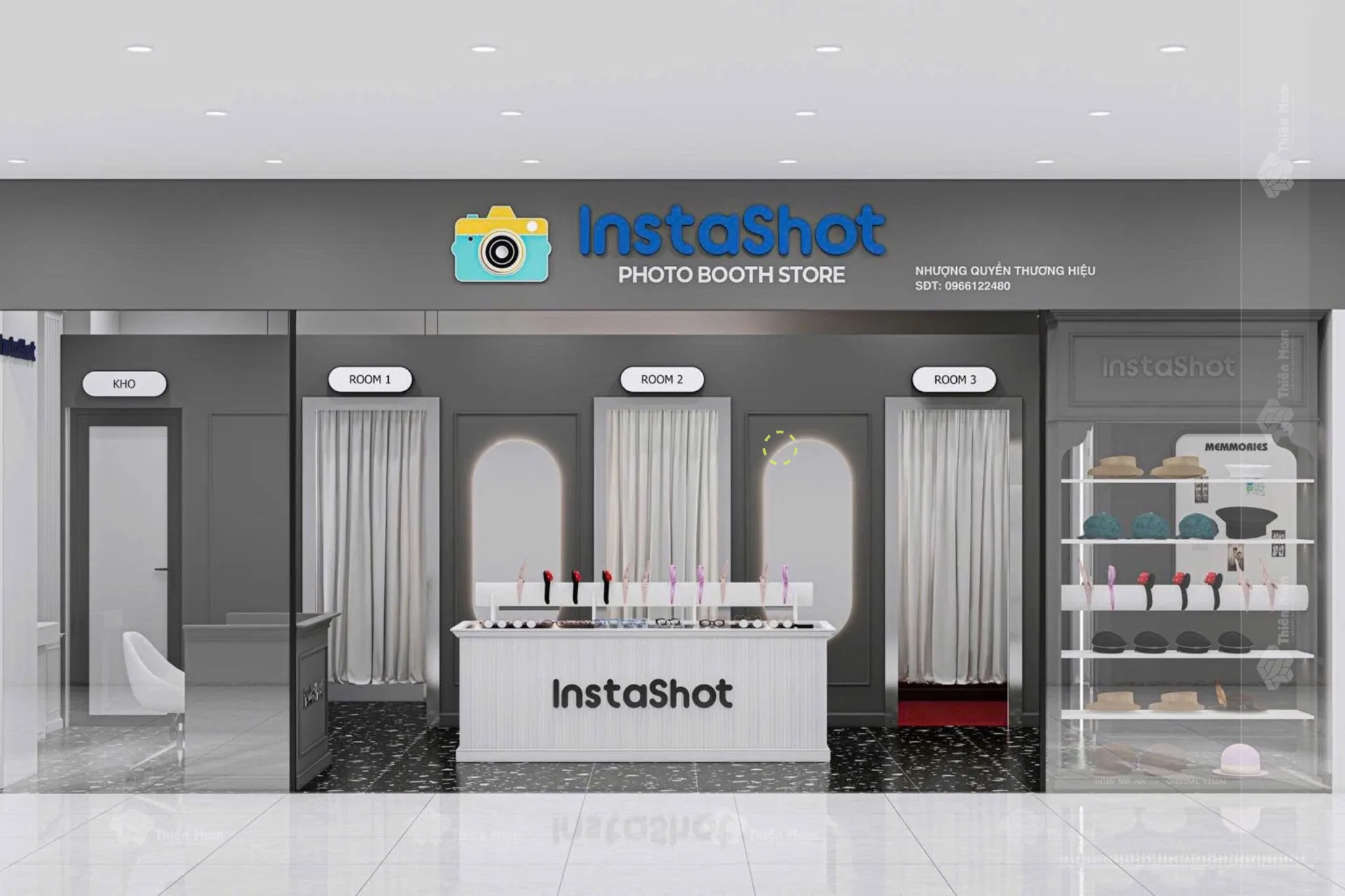 Mặt tiền Photobooth Instashot tạo nhận diện từ bên ngoài