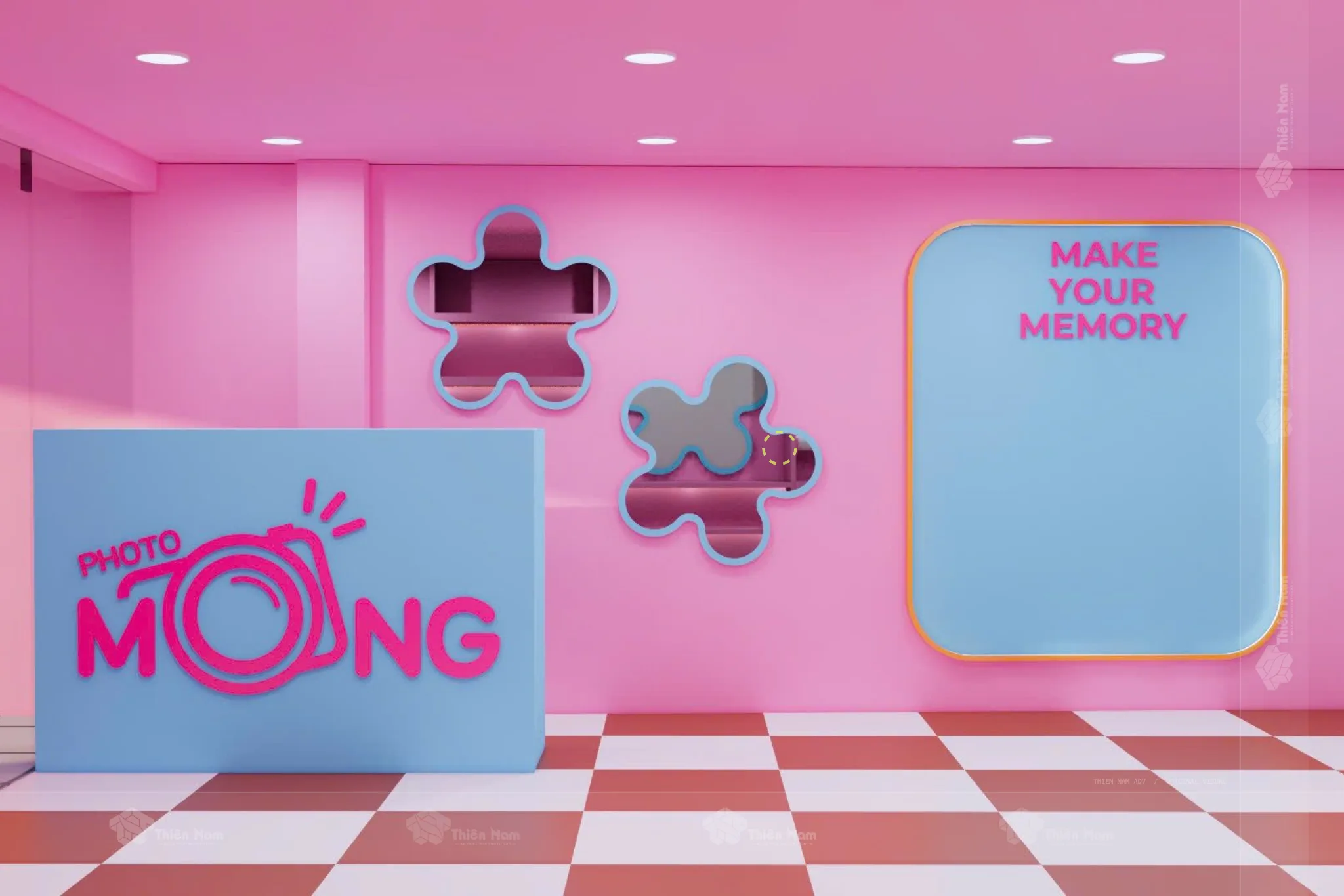 Thiết kế Photobooth Photo Mong 80m² tone hồng pastel