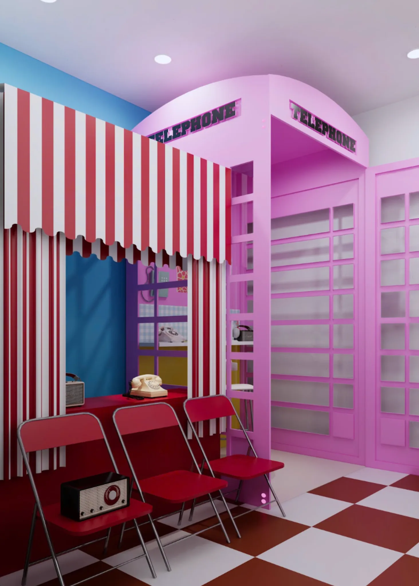 Booth chụp và các góc decor được phân tách rõ